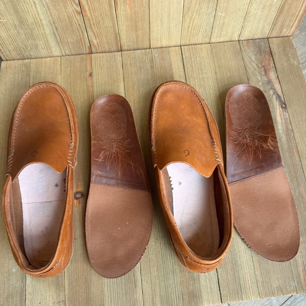 OluKai Kulana Mens Leather Slip On Loafers Fox Brown 10380-FX63 Size 8